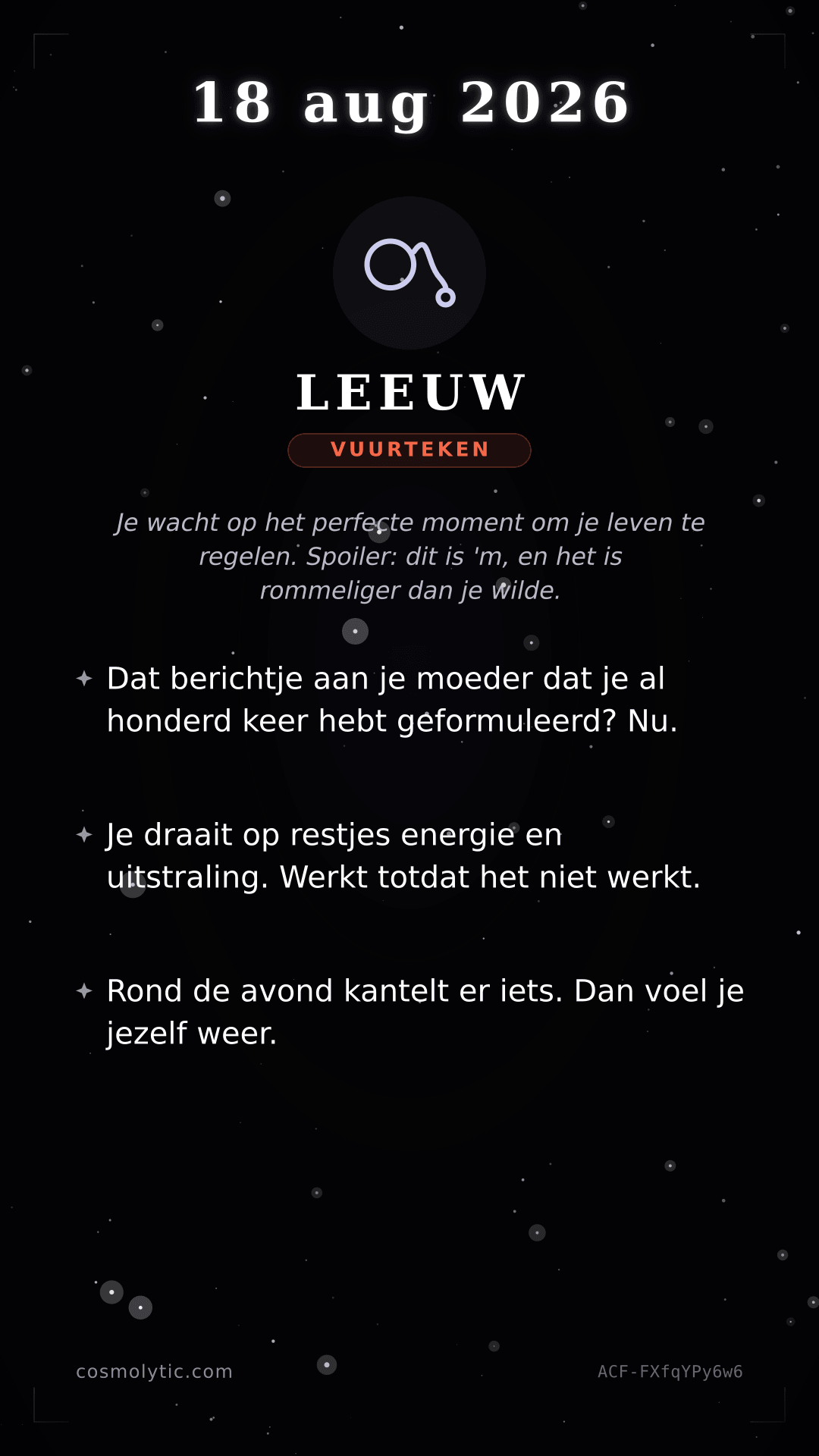 Leeuw daghoroscoop kaart voor 18 augustus 2026