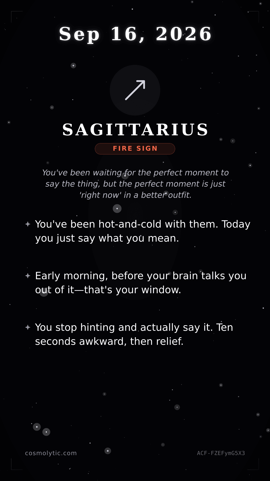 Sagittarius daily horoscope card for September 16, 2026