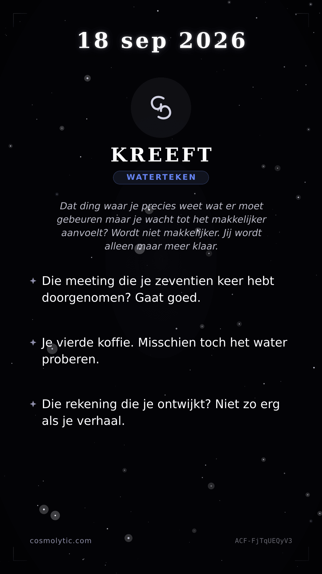 Kreeft daghoroscoop kaart voor Vandaag