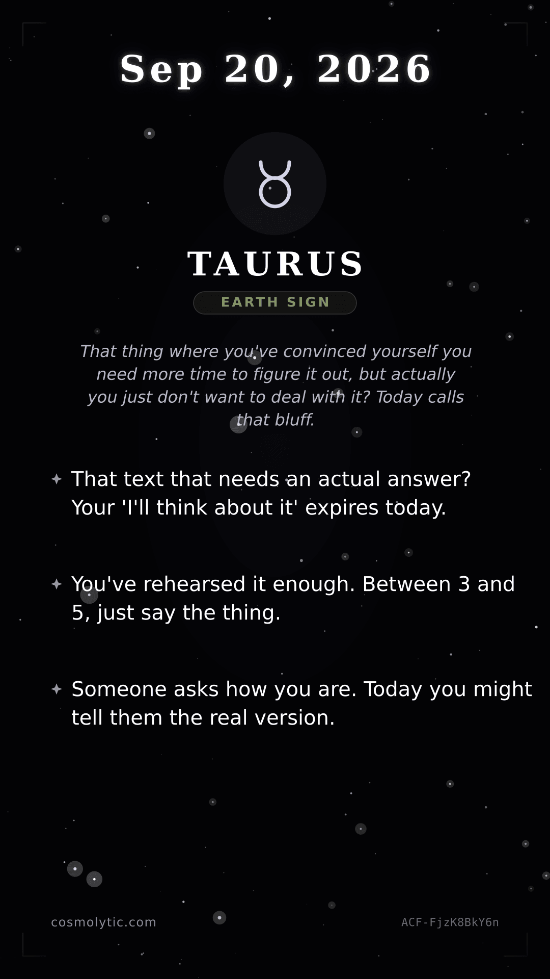 Taurus daily horoscope card for Tomorrow