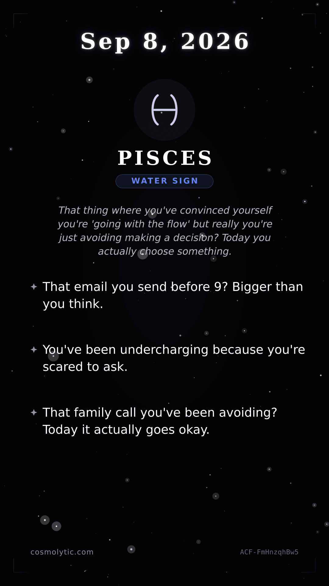 Pisces daily horoscope card for September 8, 2026