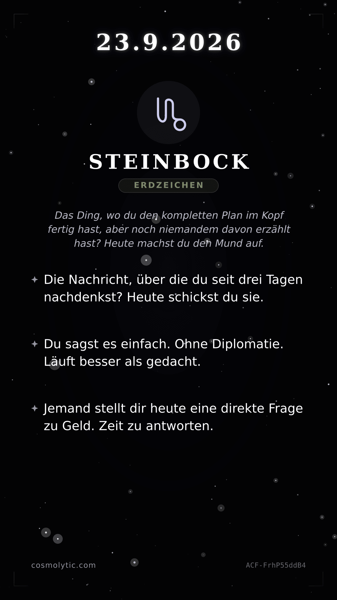 Steinbock Tageshoroskop-Karte für 23. September 2026