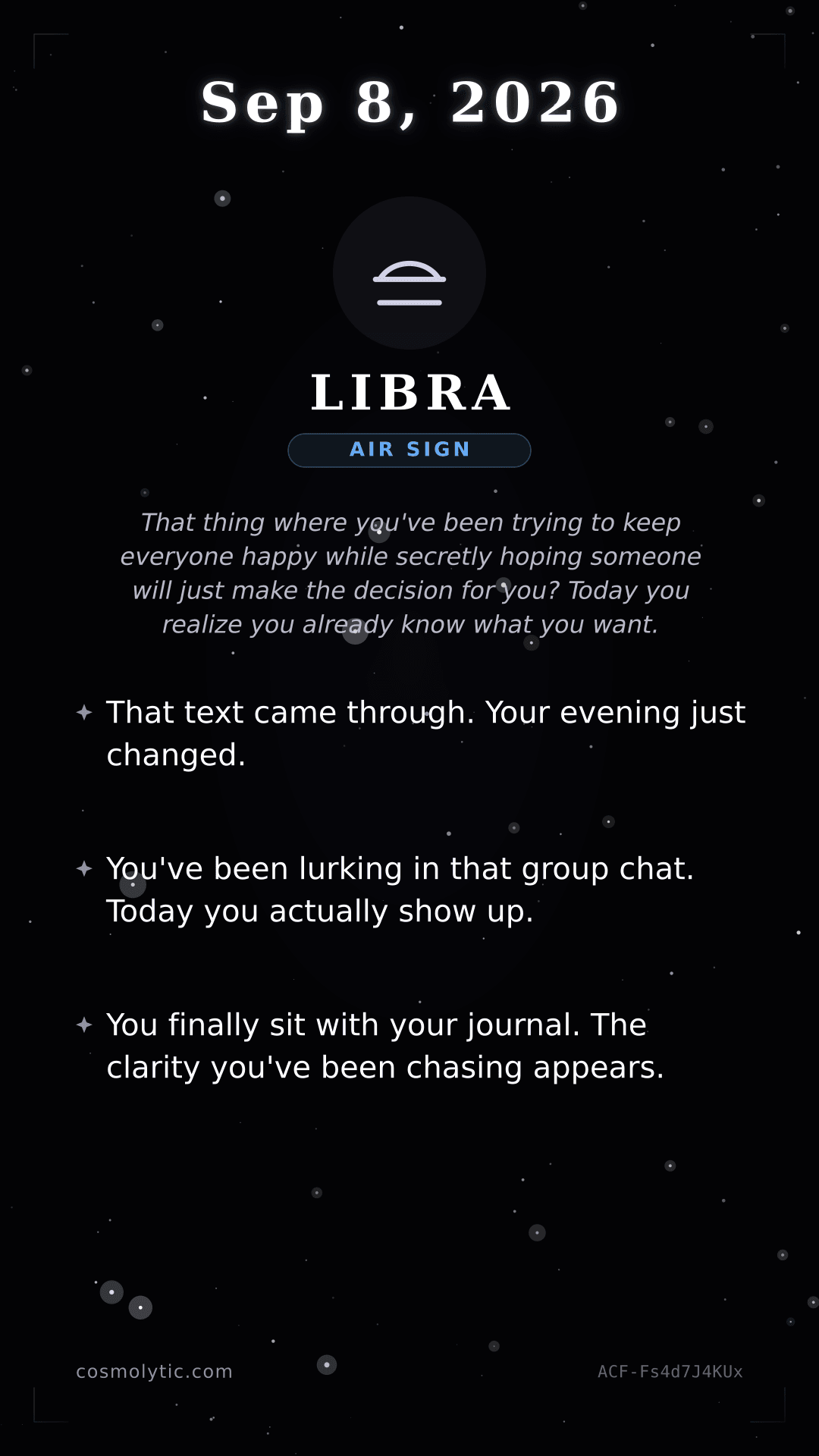 Libra daily horoscope card for September 8, 2026