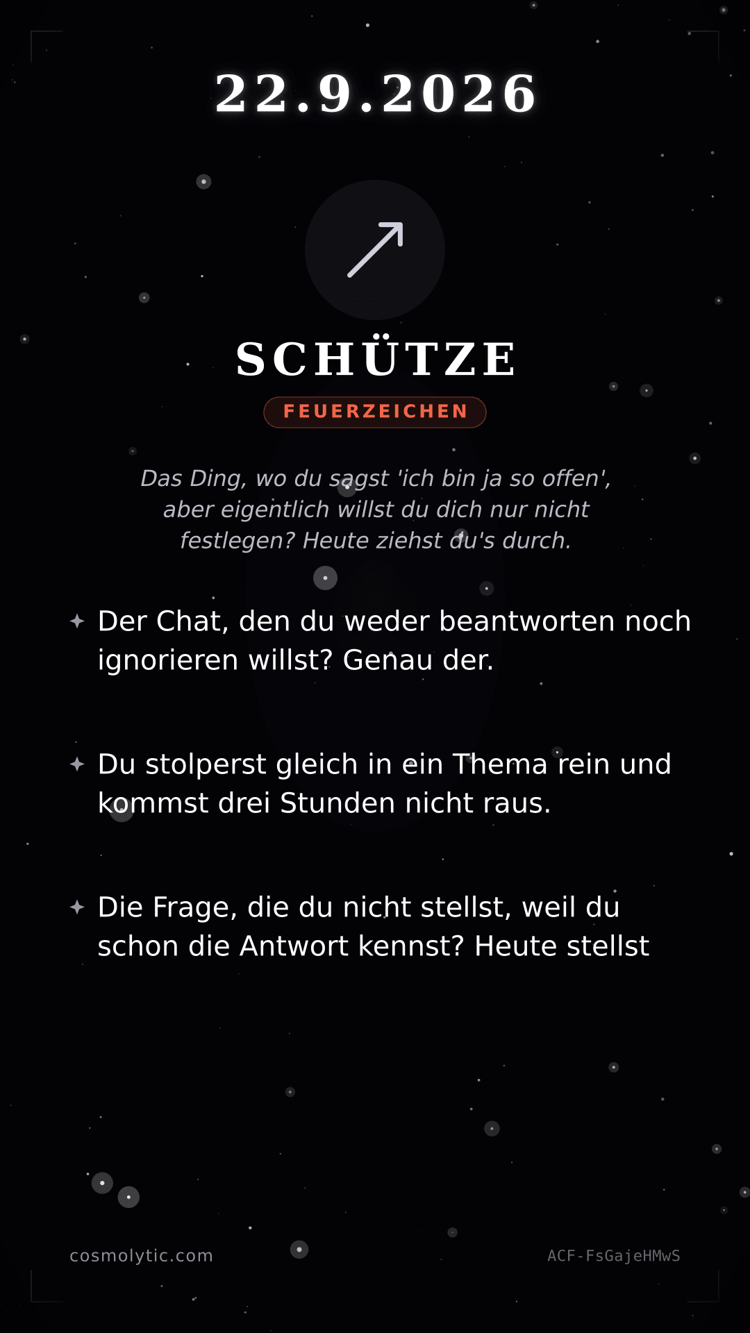 Schütze Tageshoroskop-Karte für 22. September 2026