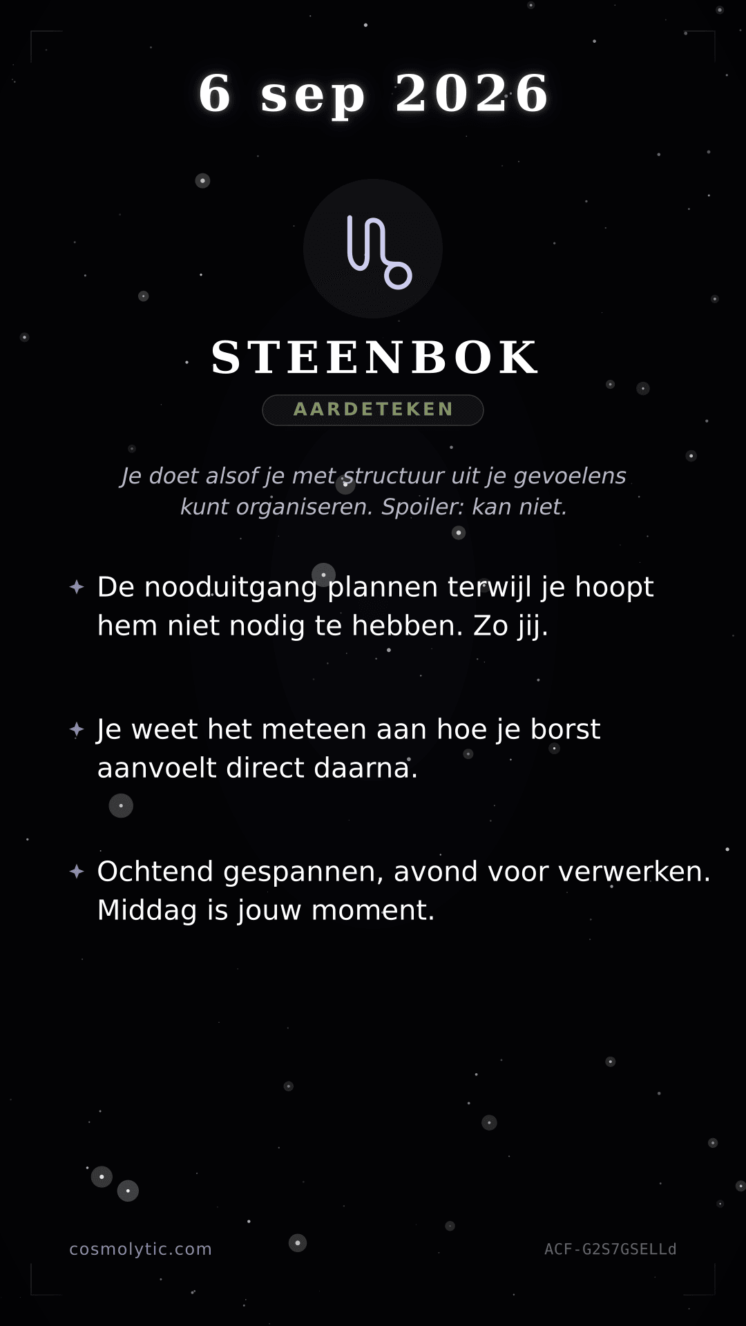Steenbok daghoroscoop kaart voor 6 september 2026