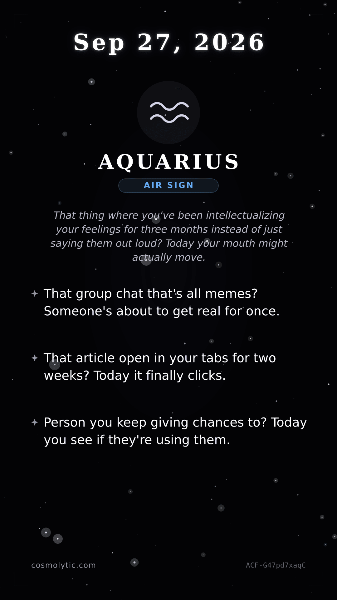 Aquarius daily horoscope card for September 27, 2026