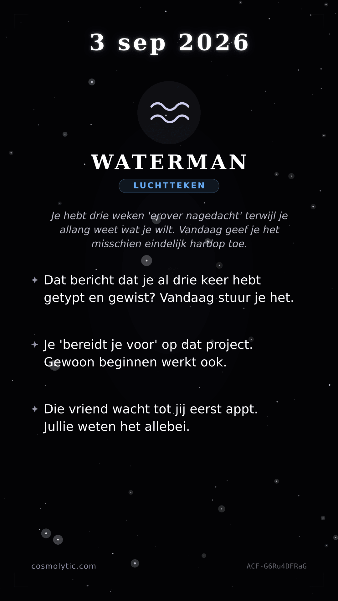 Waterman daghoroscoop kaart voor 3 september 2026