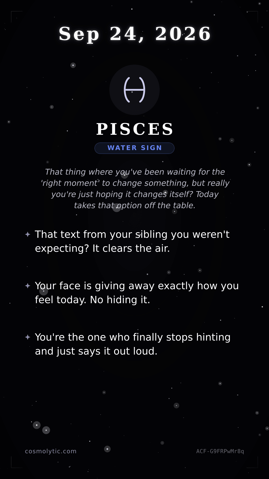 Pisces daily horoscope card for September 24, 2026