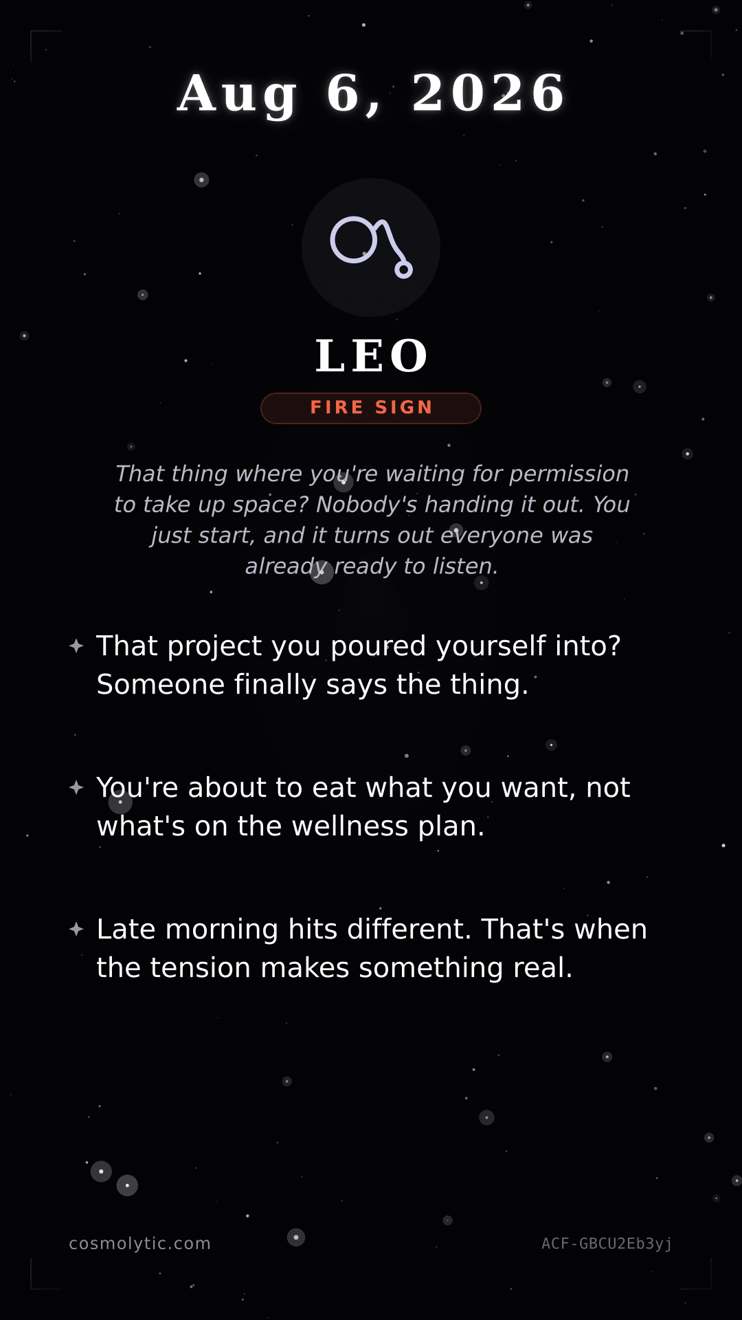 Leo daily horoscope card for August 6, 2026