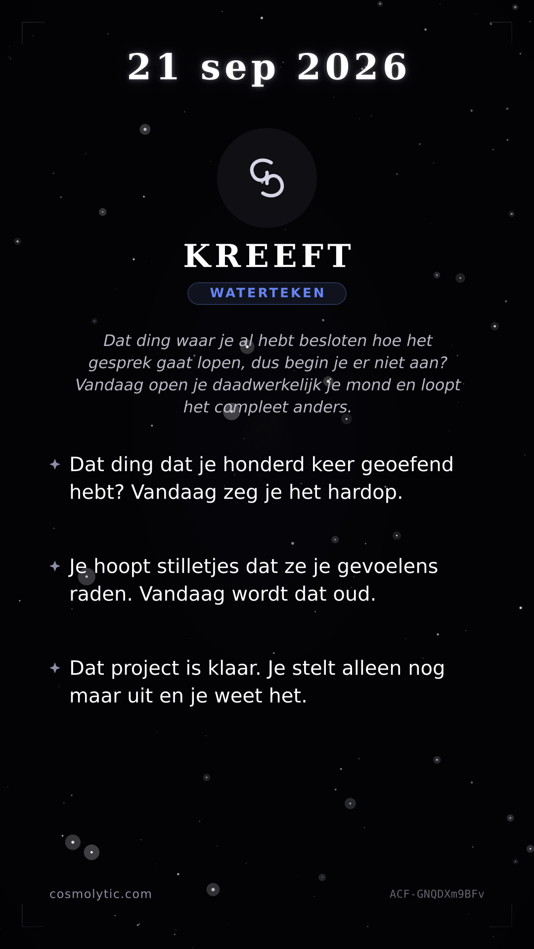 Kreeft daghoroscoop kaart voor 21 september 2026
