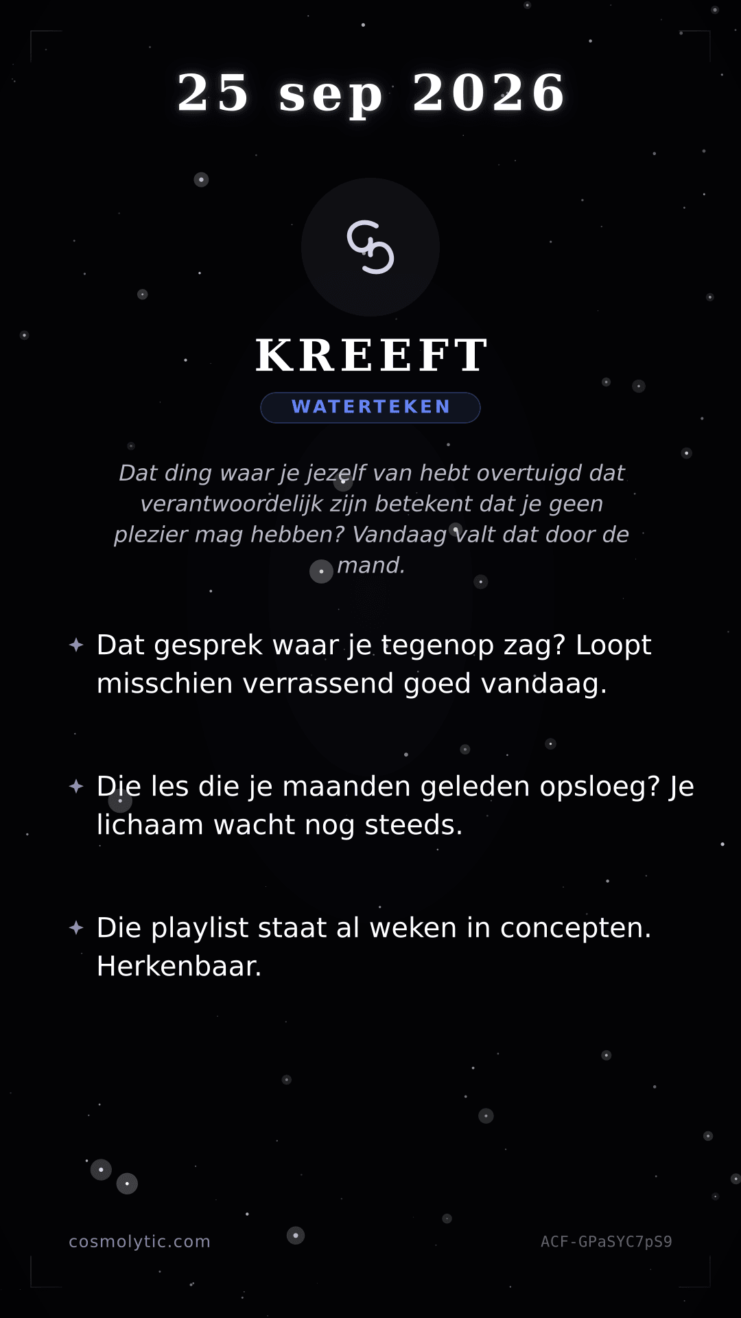 Kreeft daghoroscoop kaart voor 25 september 2026
