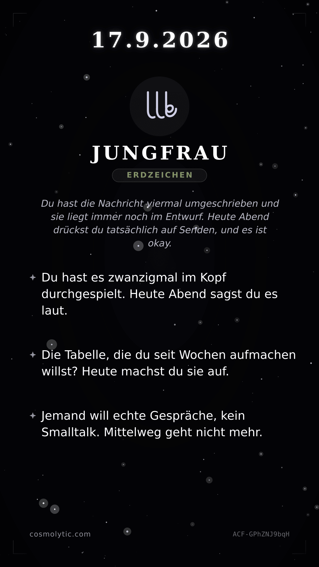 Jungfrau Tageshoroskop-Karte für Gestern