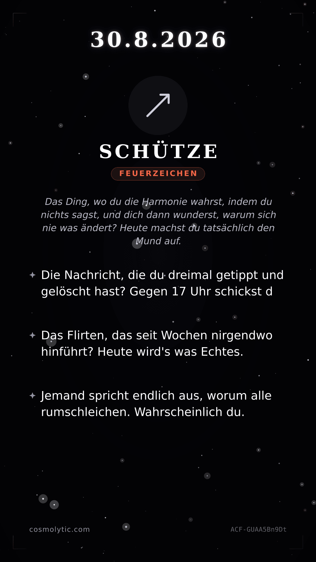 Schütze Tageshoroskop-Karte für 30. August 2026