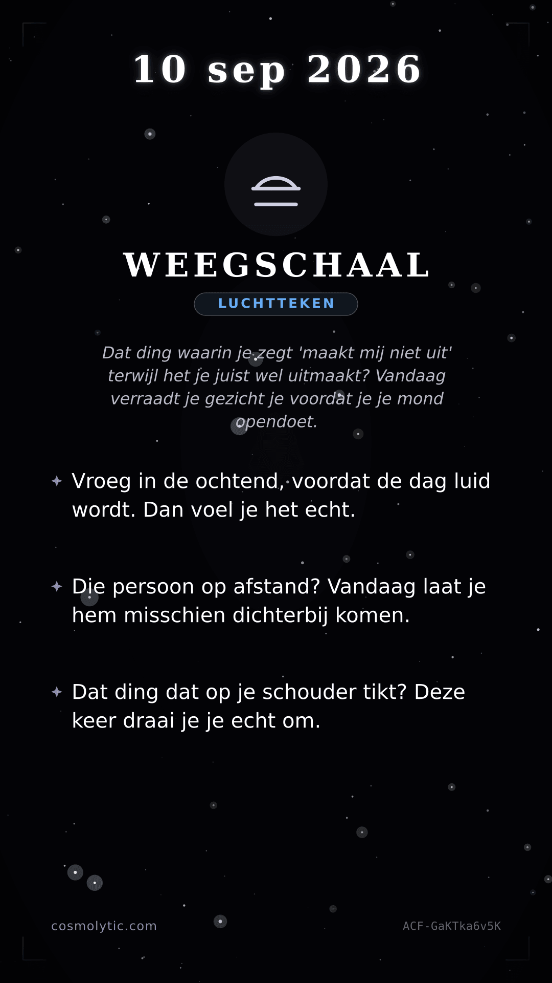 Weegschaal daghoroscoop kaart voor 10 september 2026
