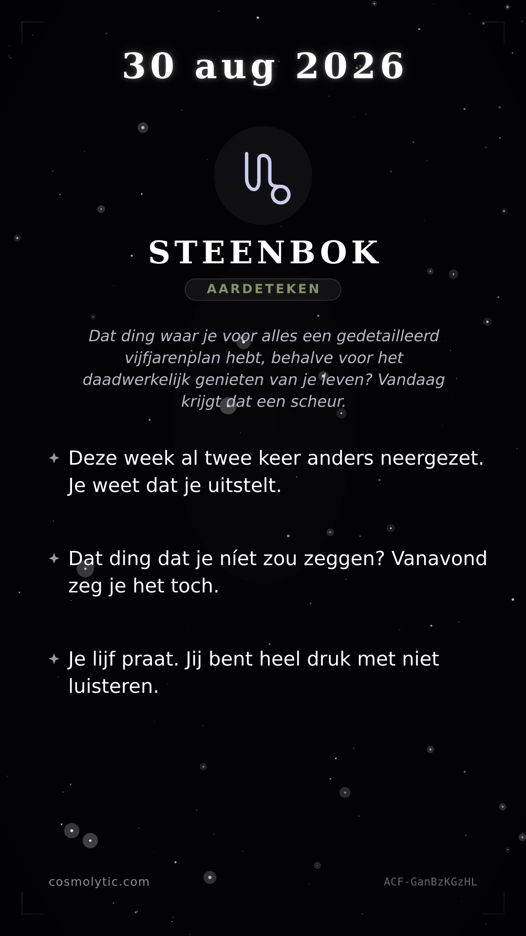 Steenbok daghoroscoop kaart voor 30 augustus 2026