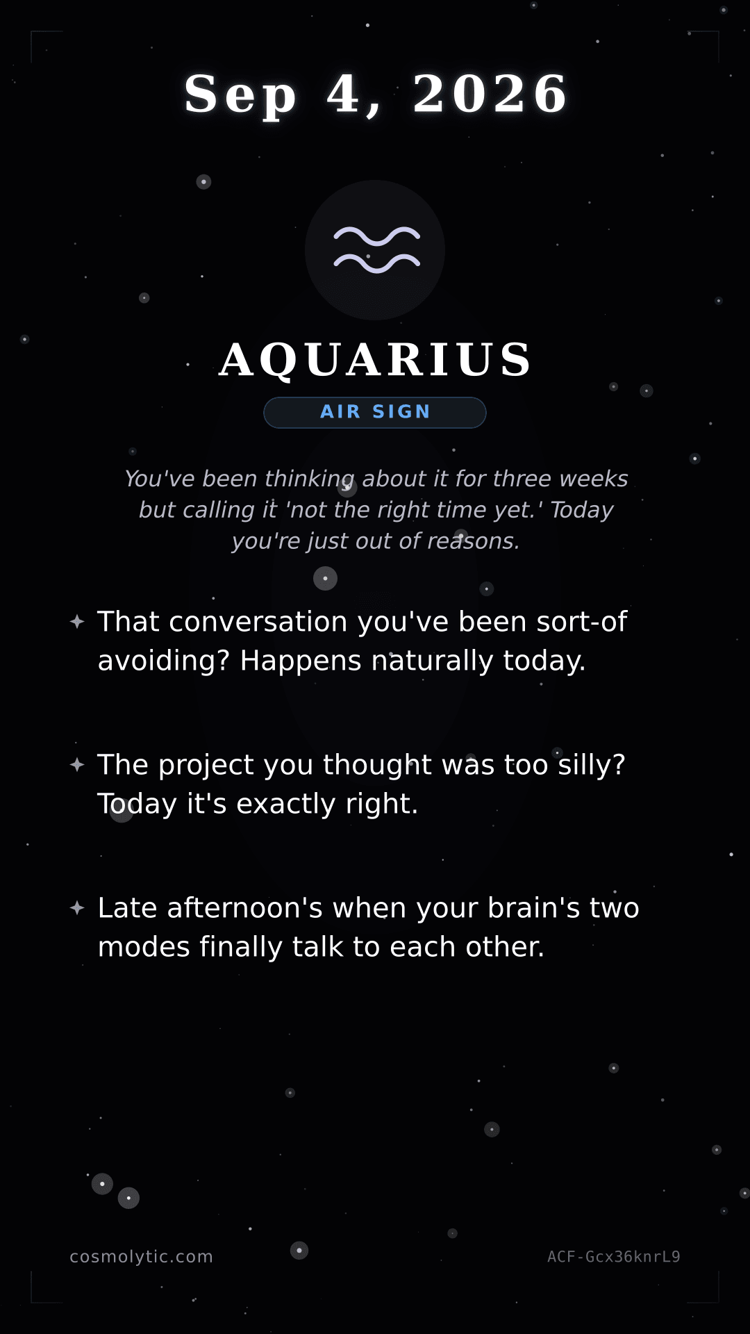 Aquarius daily horoscope card for September 4, 2026