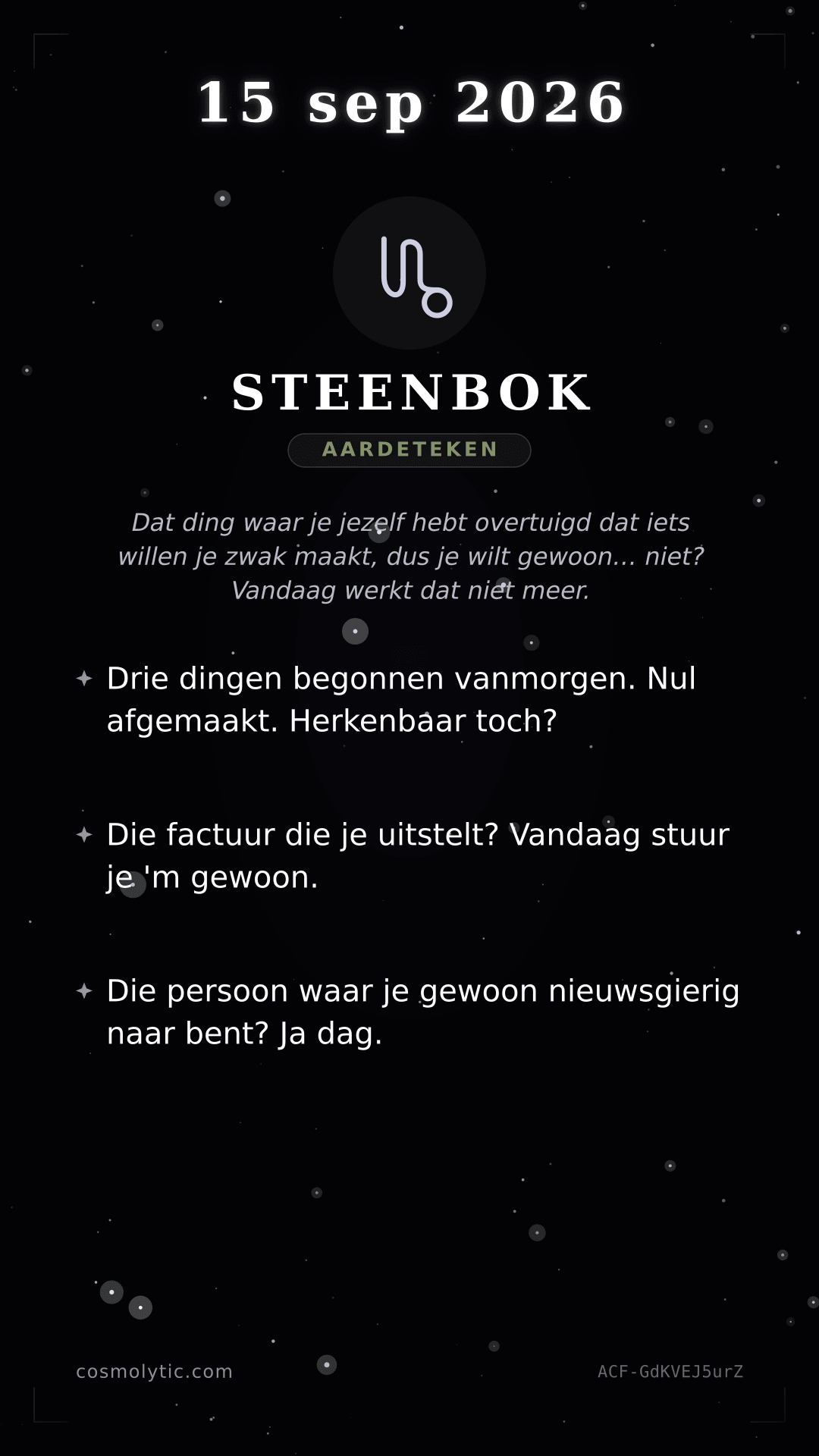 Steenbok daghoroscoop kaart voor 15 september 2026