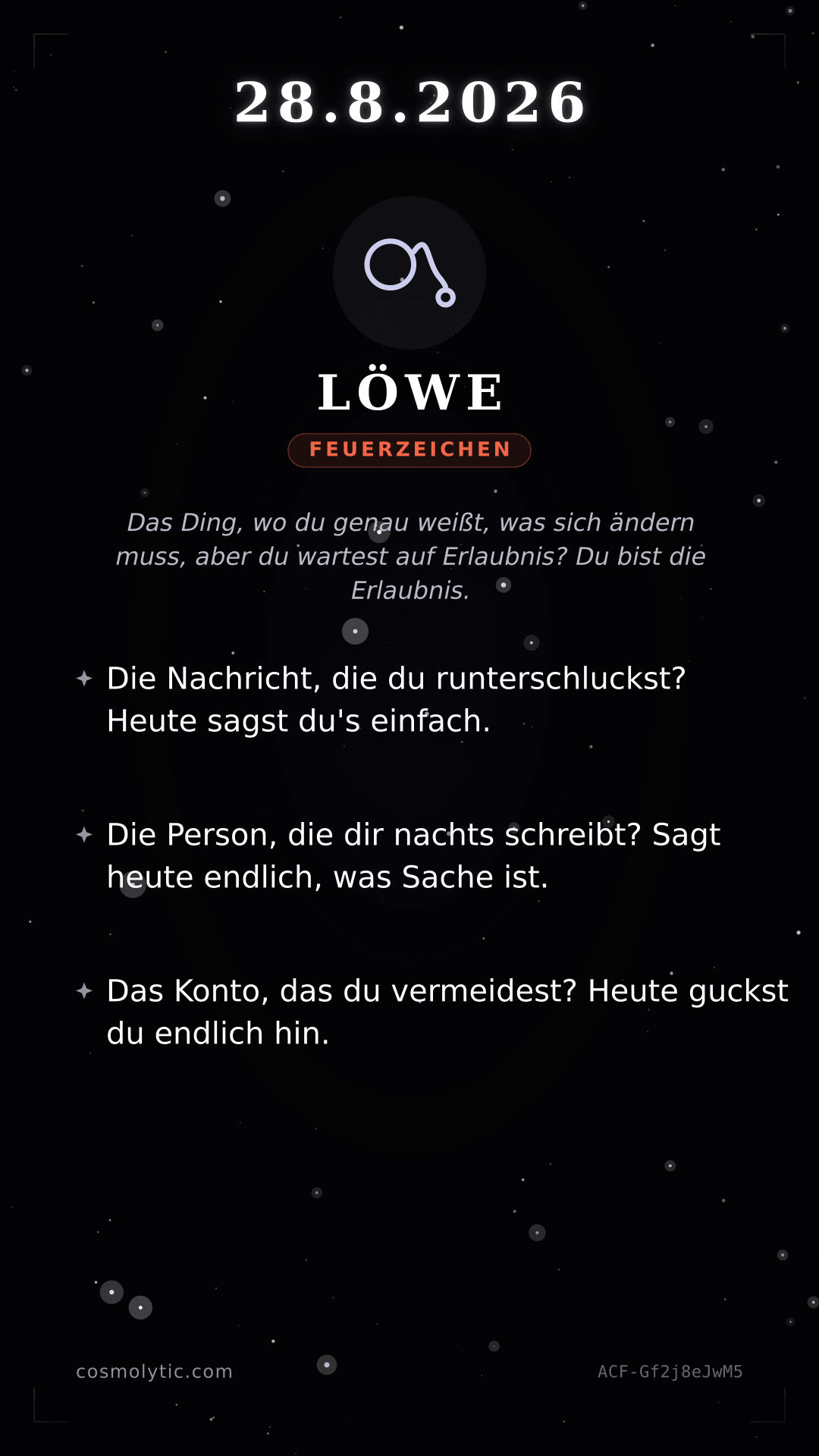 Löwe Tageshoroskop-Karte für 28. August 2026