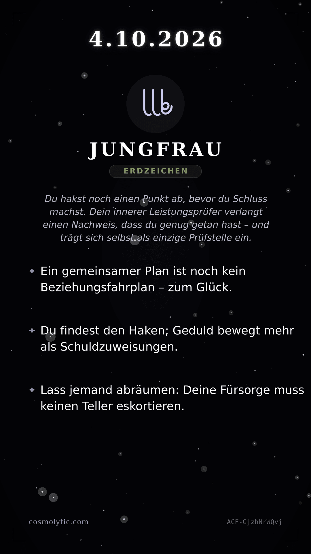 Jungfrau Tageshoroskop-Karte für Morgen