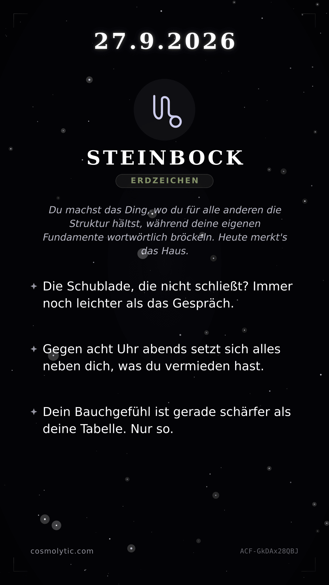 Steinbock Tageshoroskop-Karte für 27. September 2026