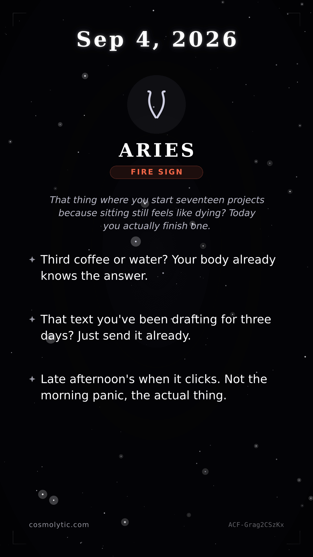 Aries daily horoscope card for September 4, 2026