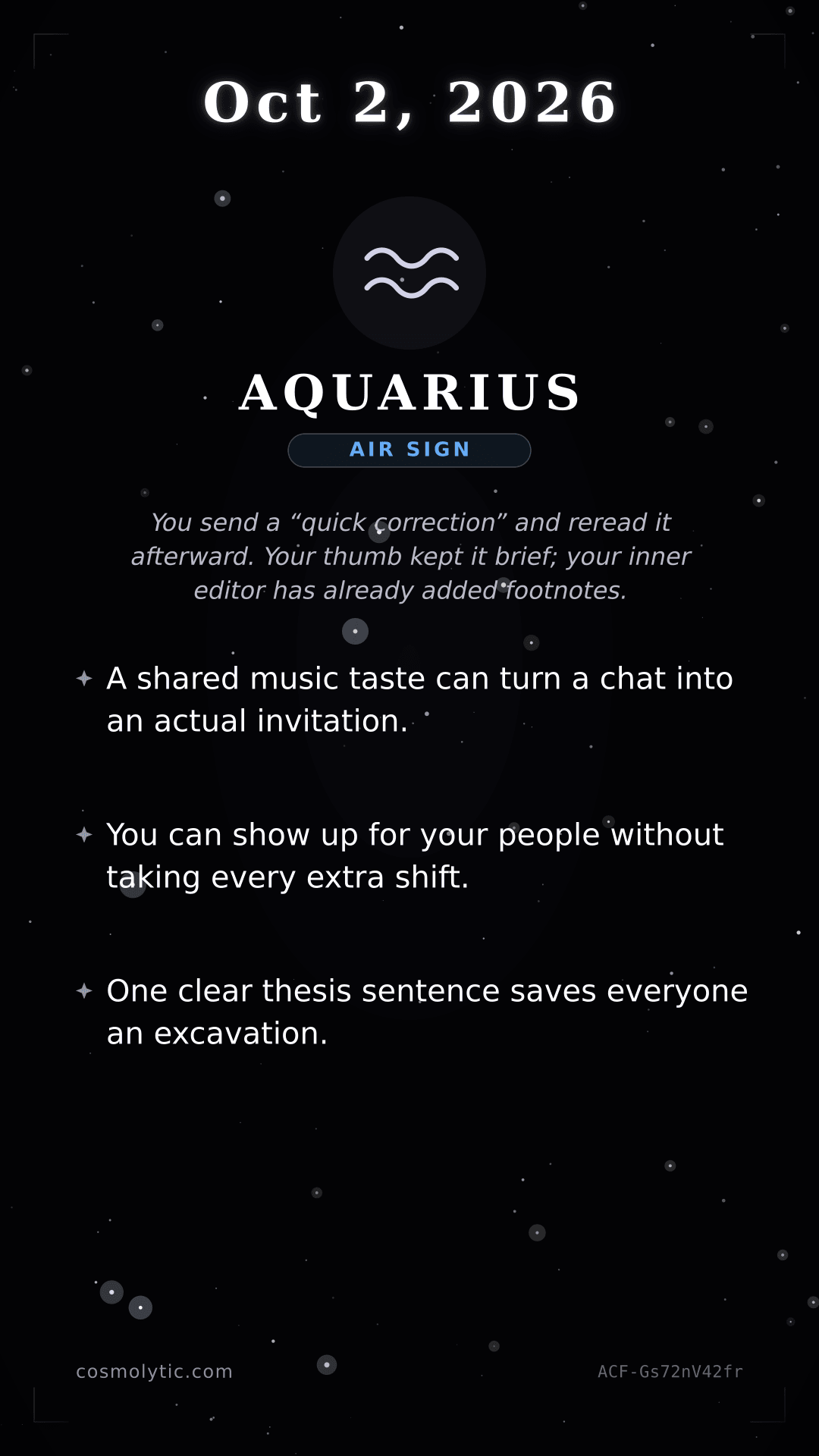 Aquarius daily horoscope card for October 2, 2026