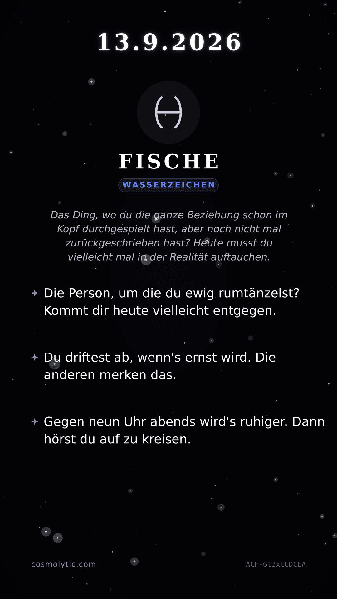 Fische Tageshoroskop-Karte für 13. September 2026