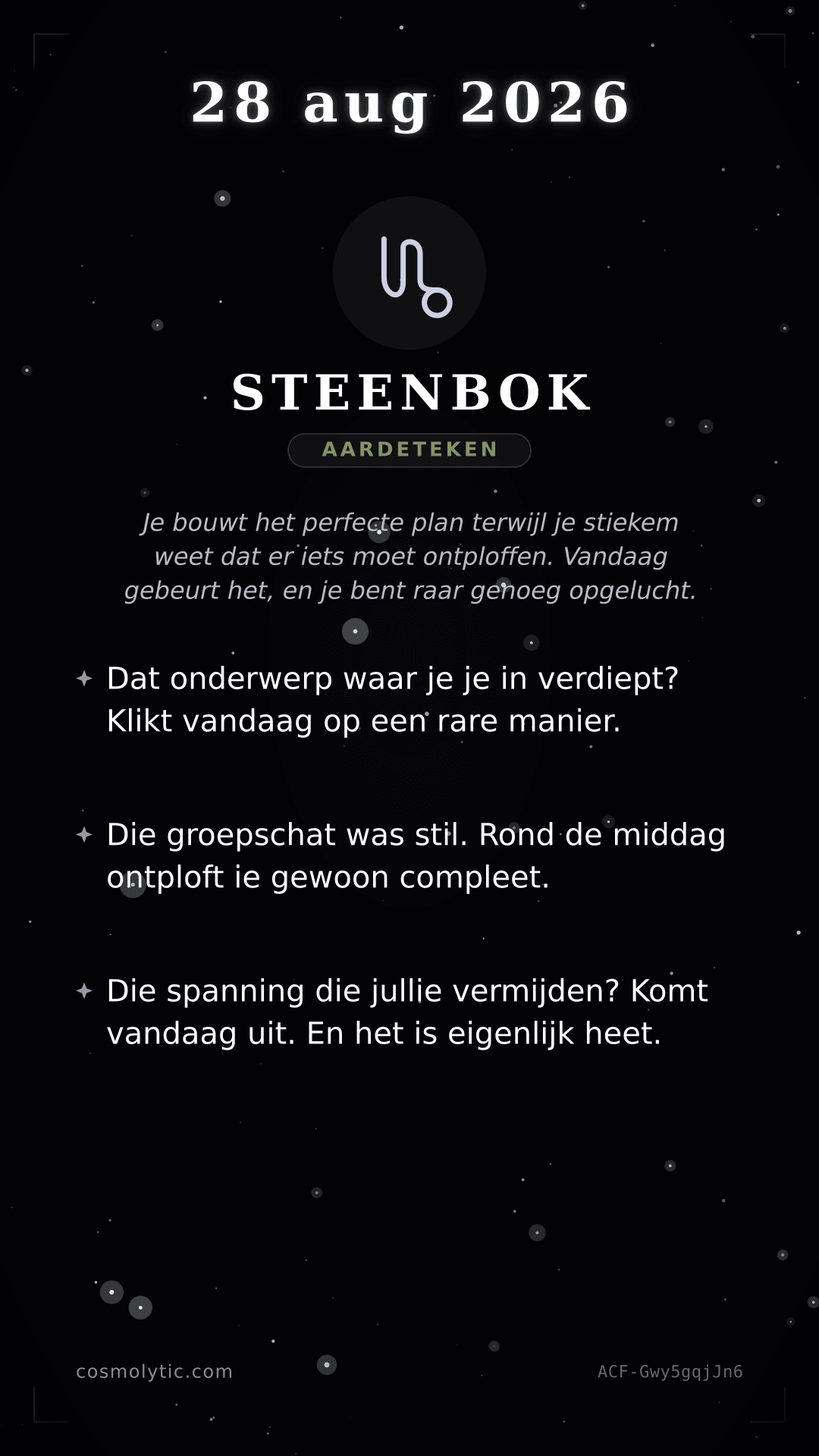 Steenbok daghoroscoop kaart voor 28 augustus 2026