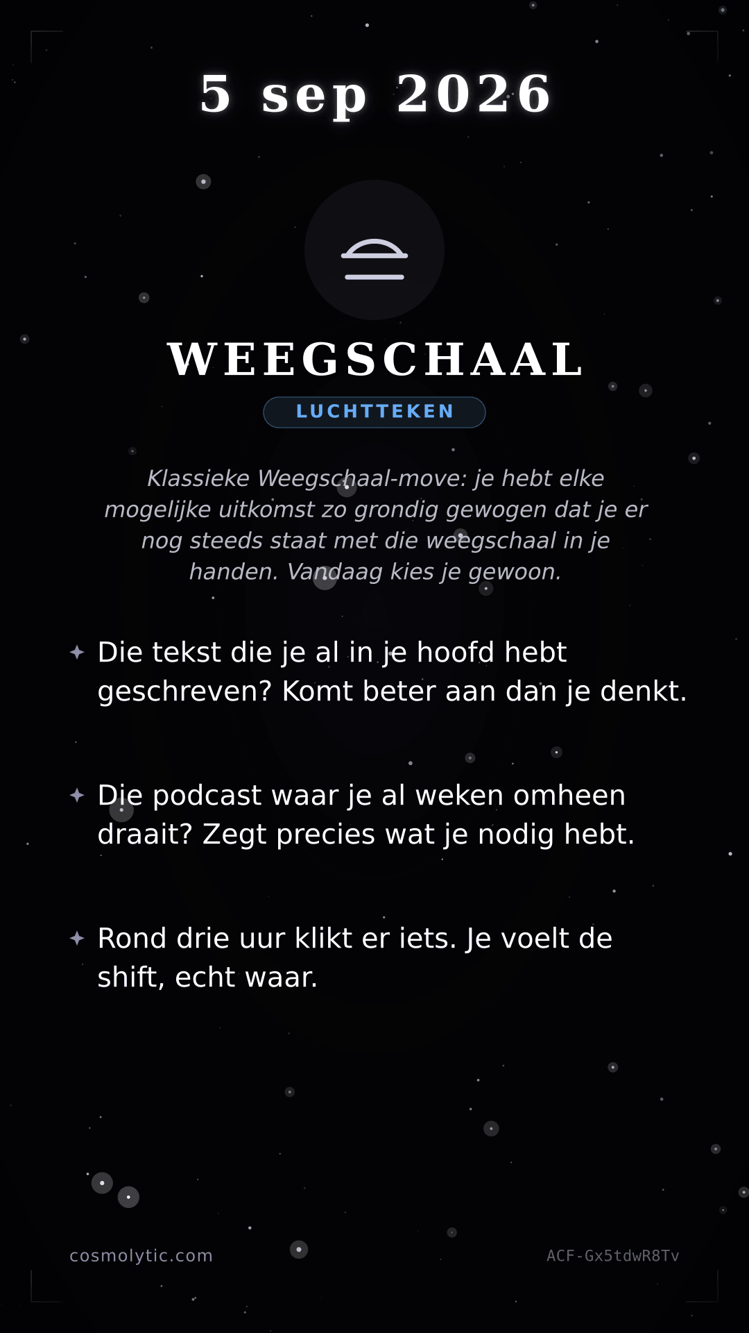 Weegschaal daghoroscoop kaart voor 5 september 2026