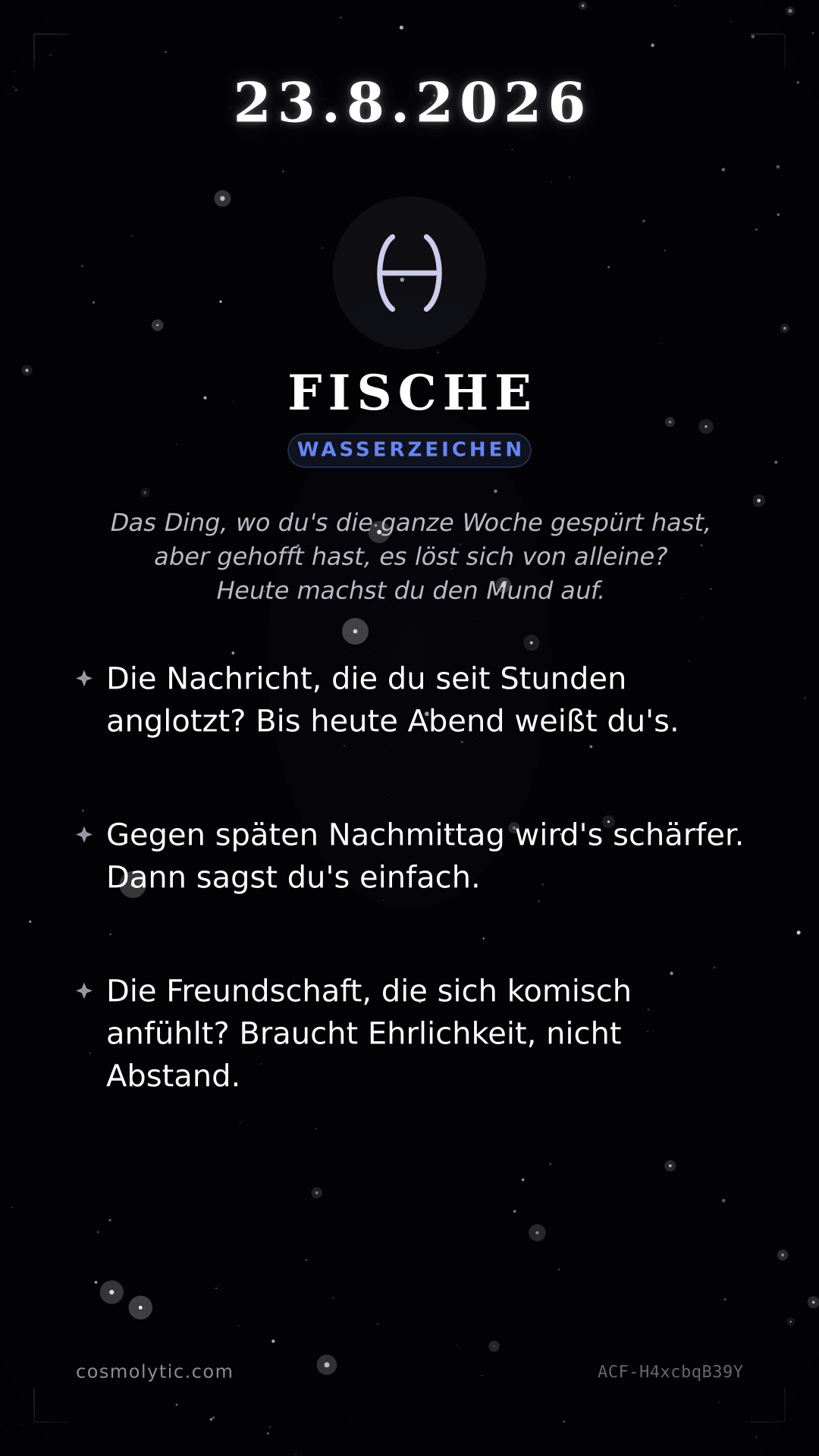 Fische Tageshoroskop-Karte für 23. August 2026