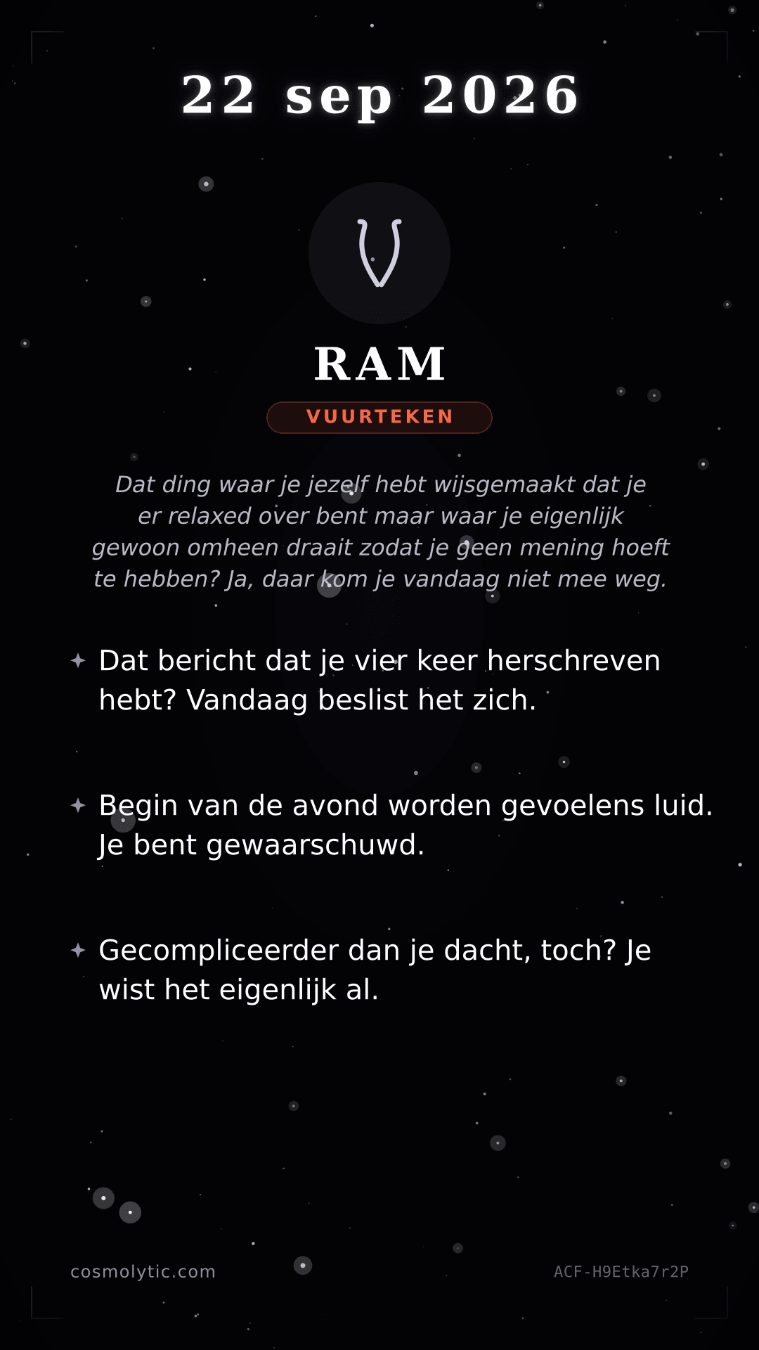 Ram daghoroscoop kaart voor 22 september 2026