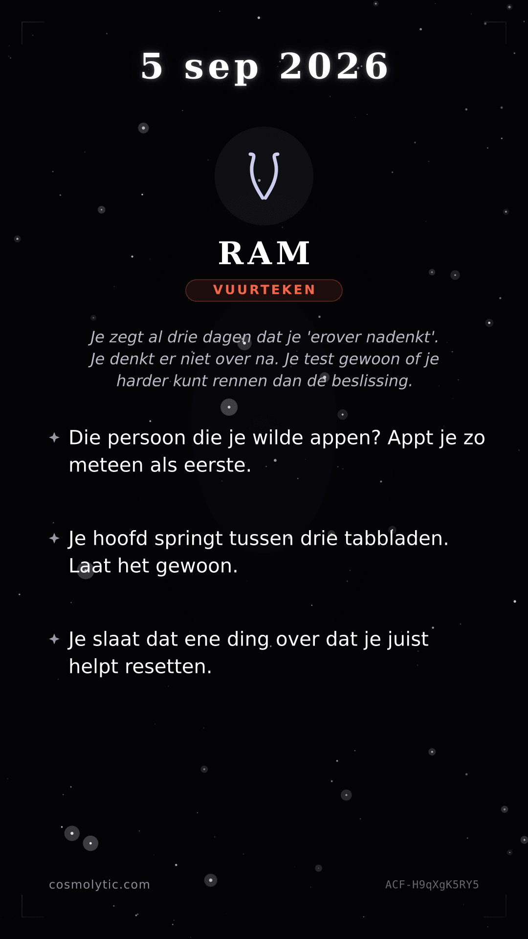 Ram daghoroscoop kaart voor 5 september 2026