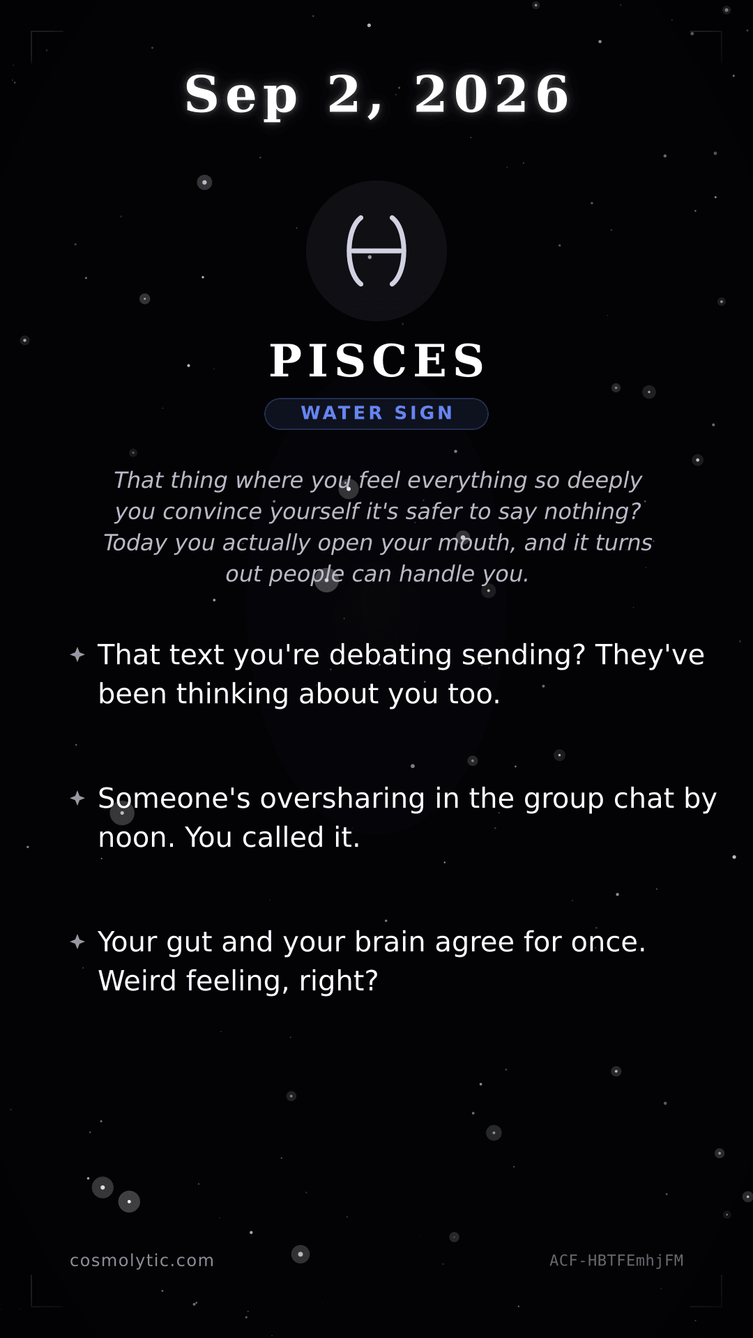 Pisces daily horoscope card for September 2, 2026
