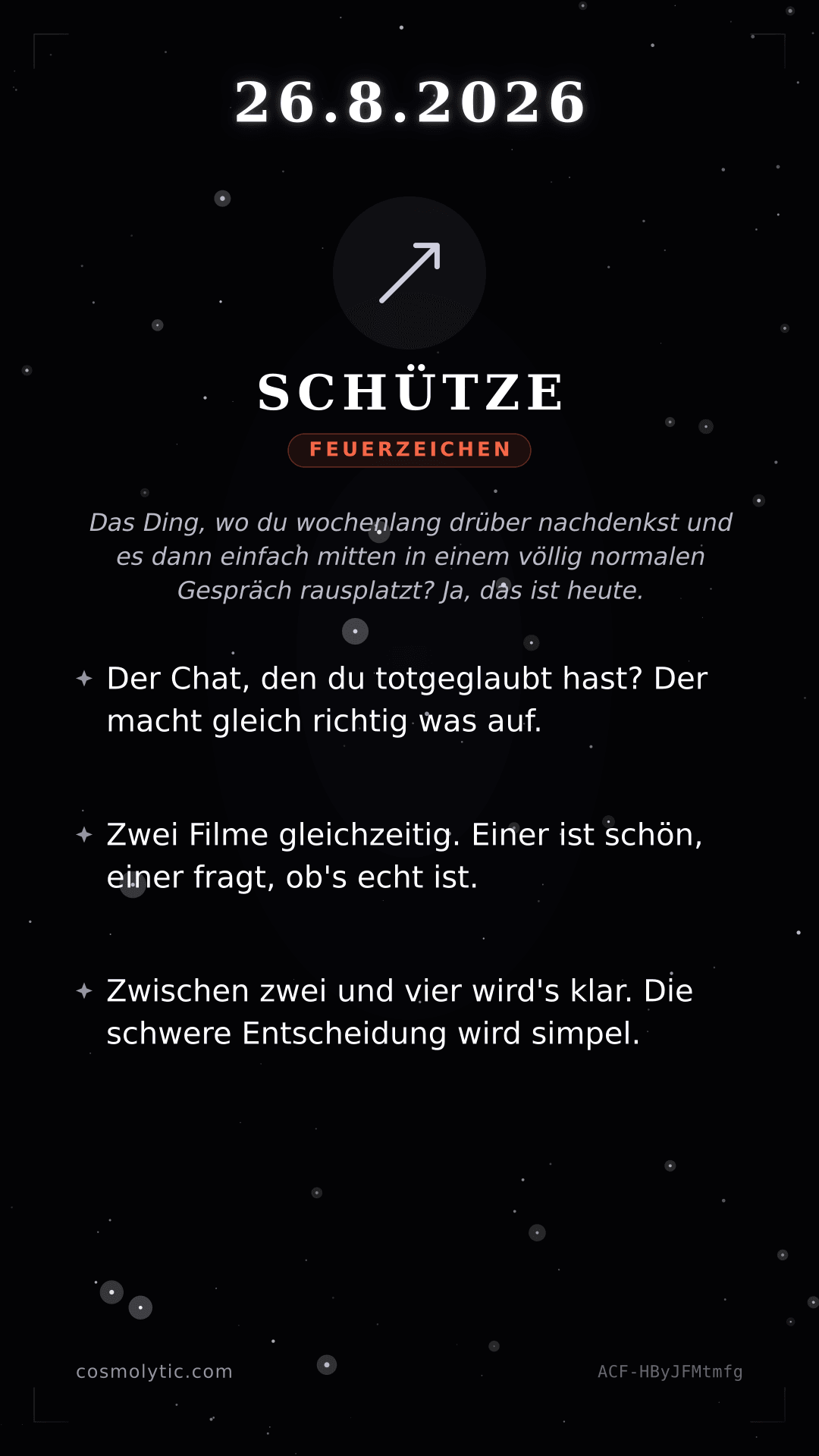 Schütze Tageshoroskop-Karte für 26. August 2026