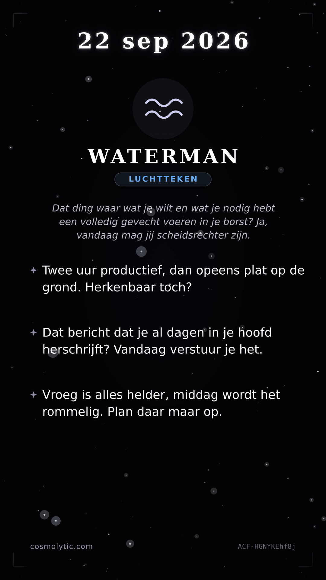 Waterman daghoroscoop kaart voor 22 september 2026
