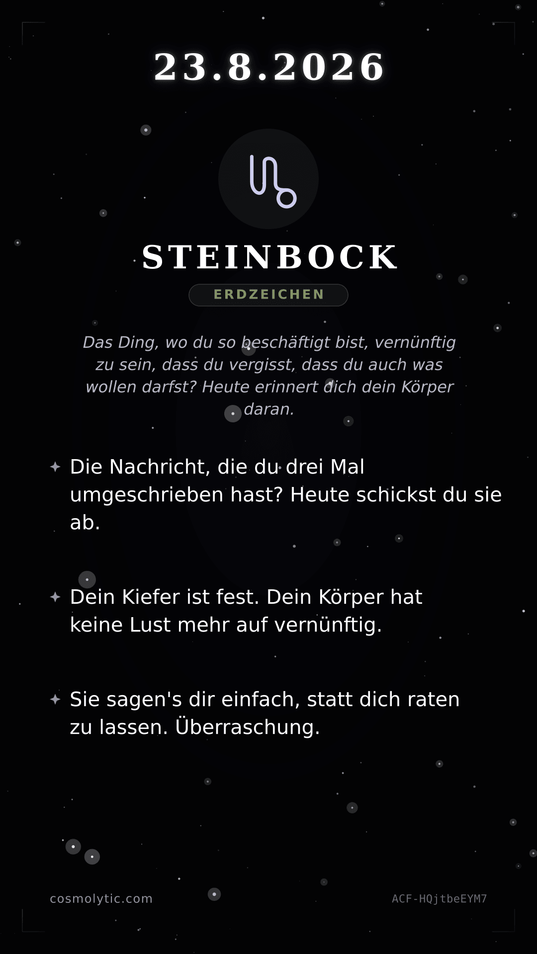 Steinbock Tageshoroskop-Karte für 23. August 2026