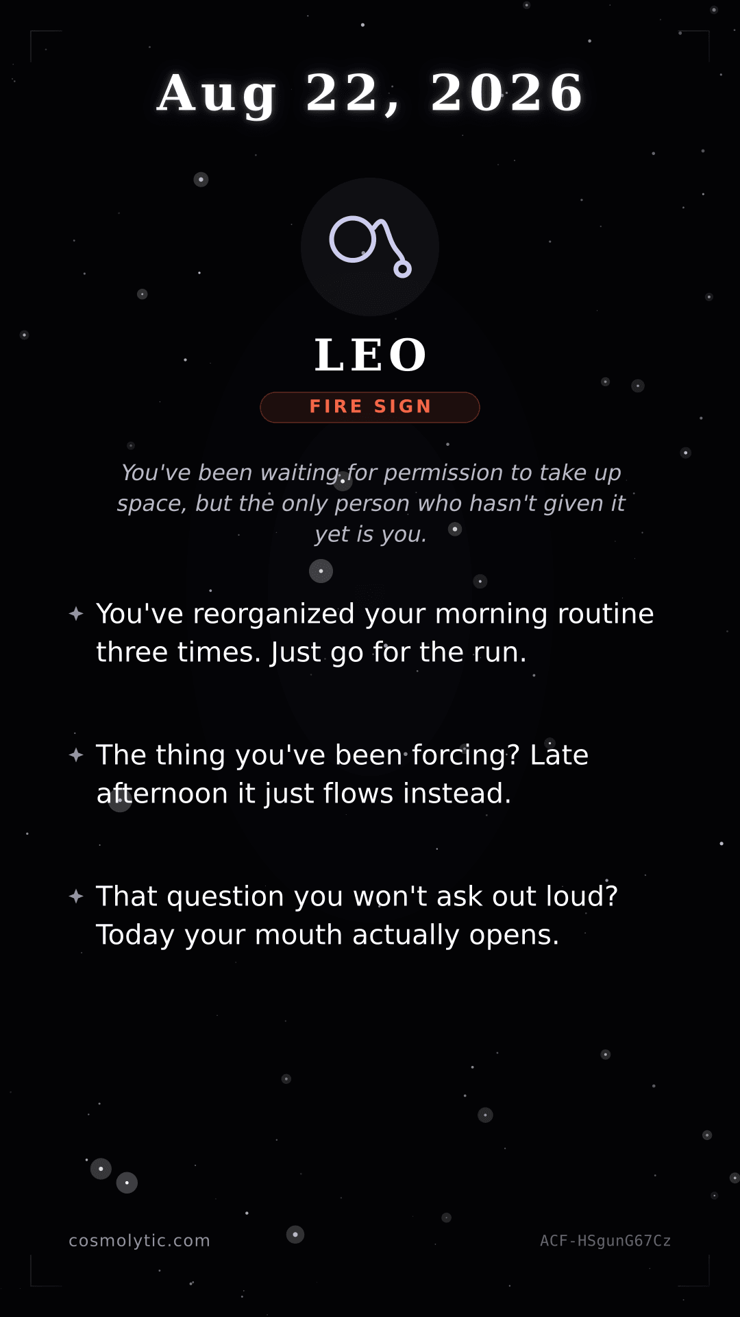Leo daily horoscope card for August 22, 2026