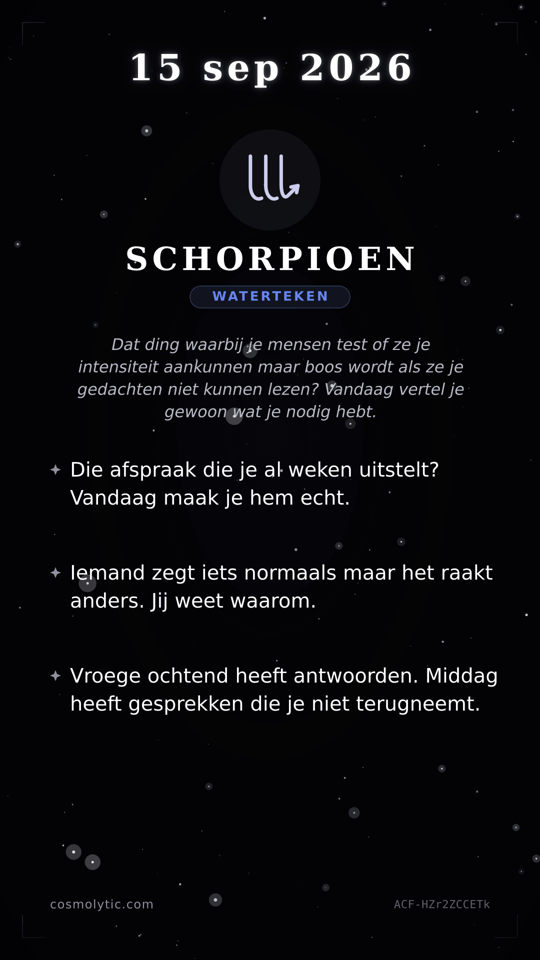 Schorpioen daghoroscoop kaart voor 15 september 2026