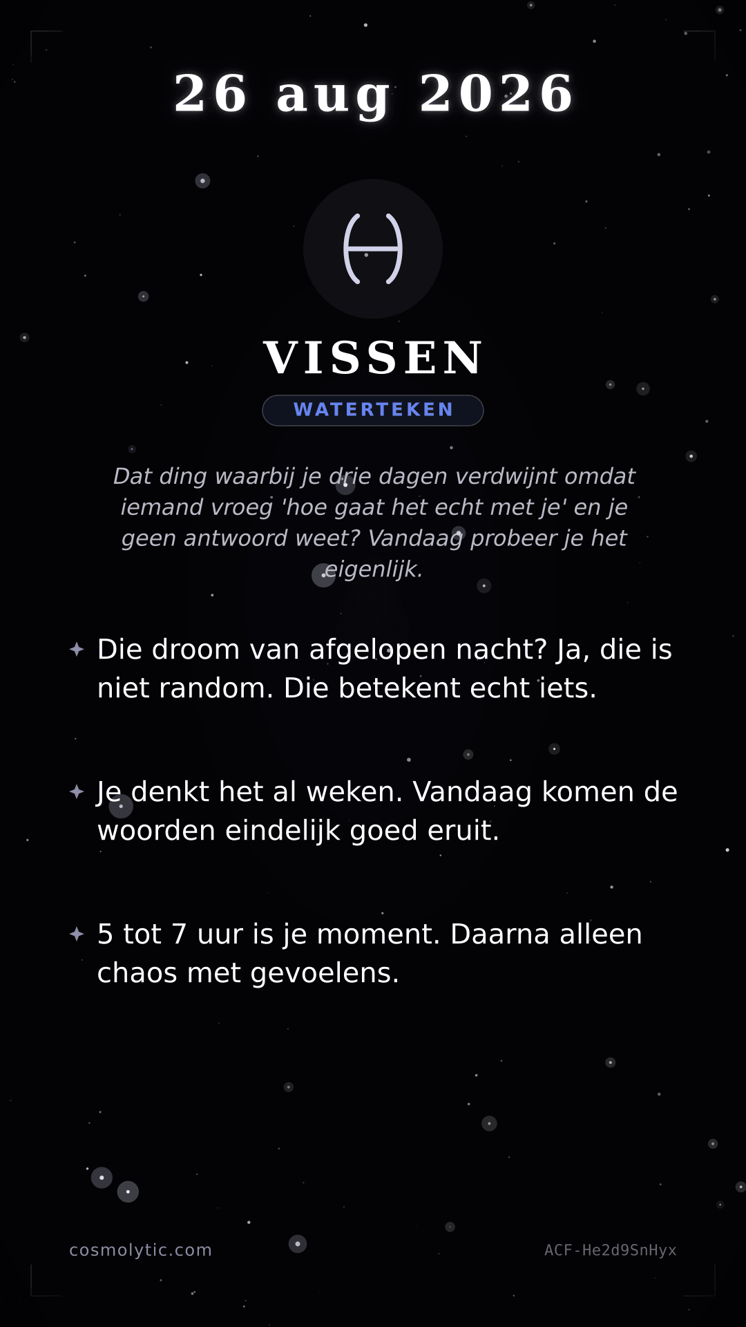 Vissen daghoroscoop kaart voor 26 augustus 2026