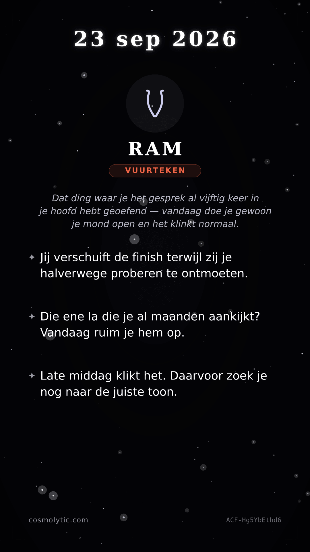 Ram daghoroscoop kaart voor 23 september 2026