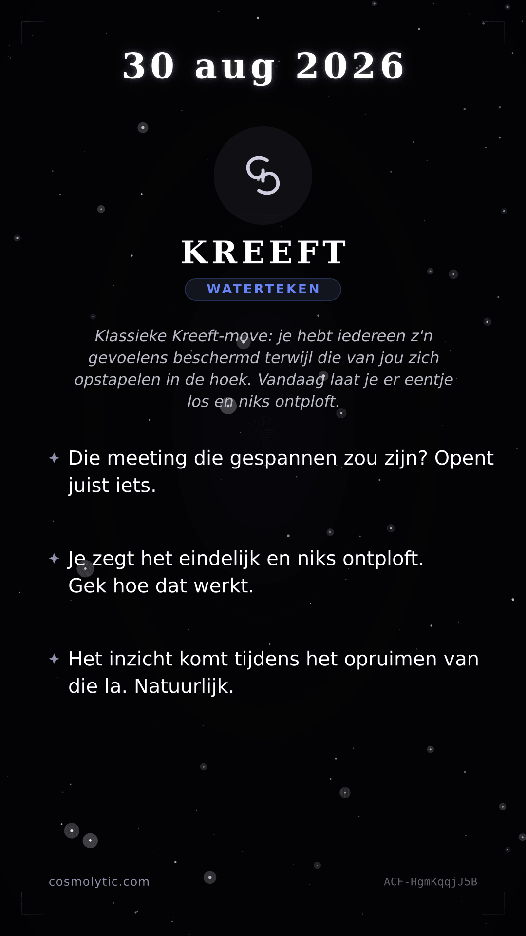 Kreeft daghoroscoop kaart voor 30 augustus 2026