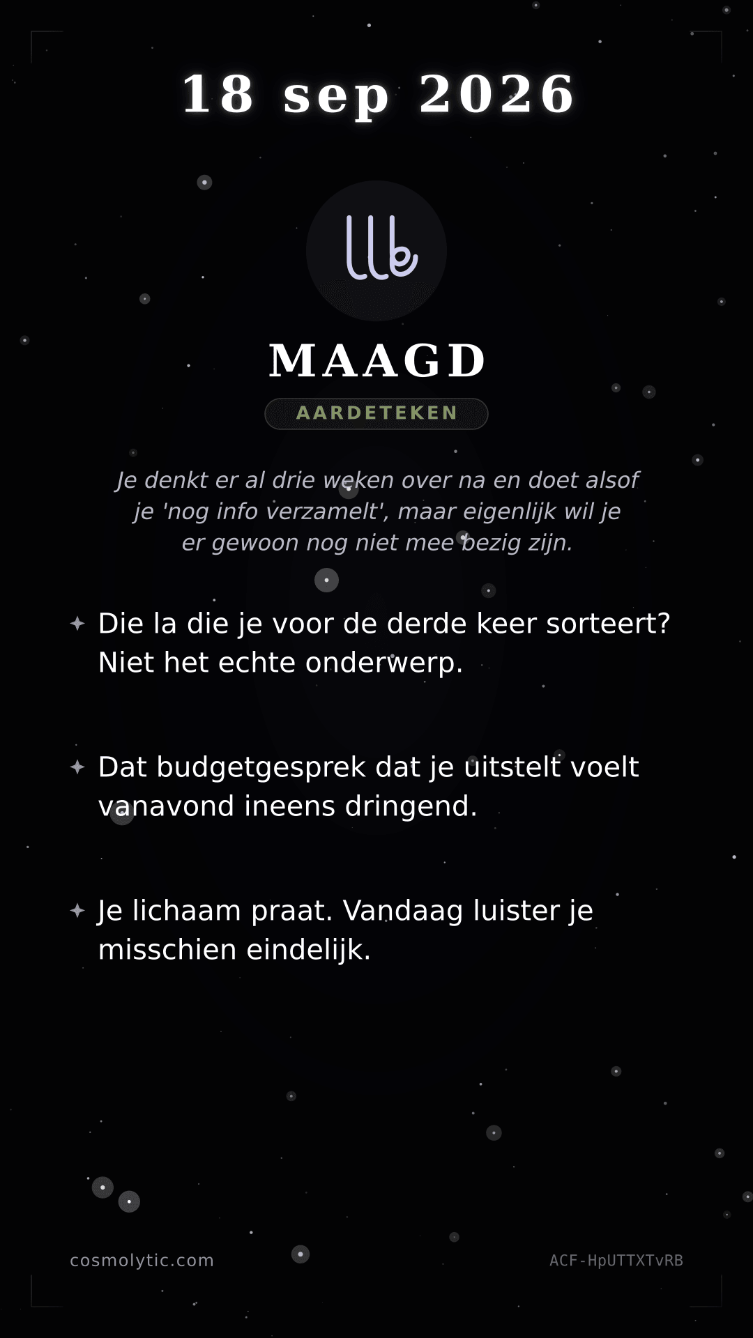 Maagd daghoroscoop kaart voor Vandaag