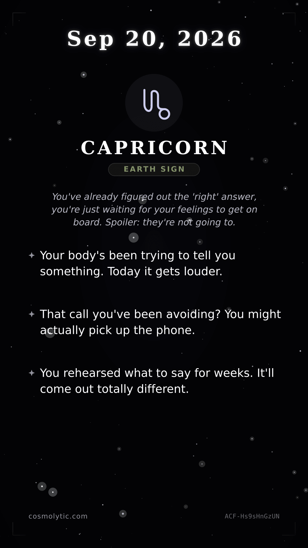 Capricorn daily horoscope card for September 20, 2026