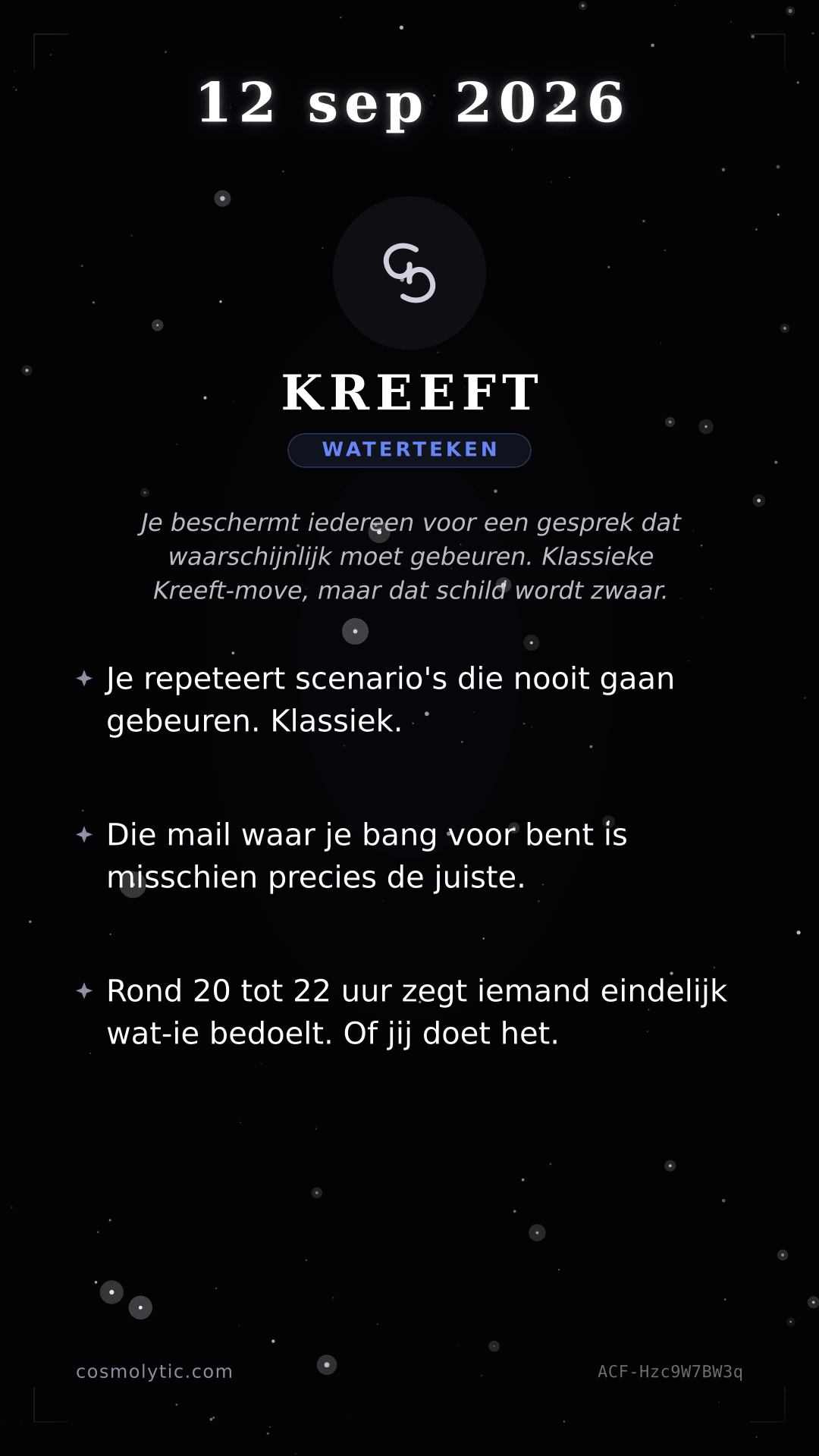 Kreeft daghoroscoop kaart voor 12 september 2026