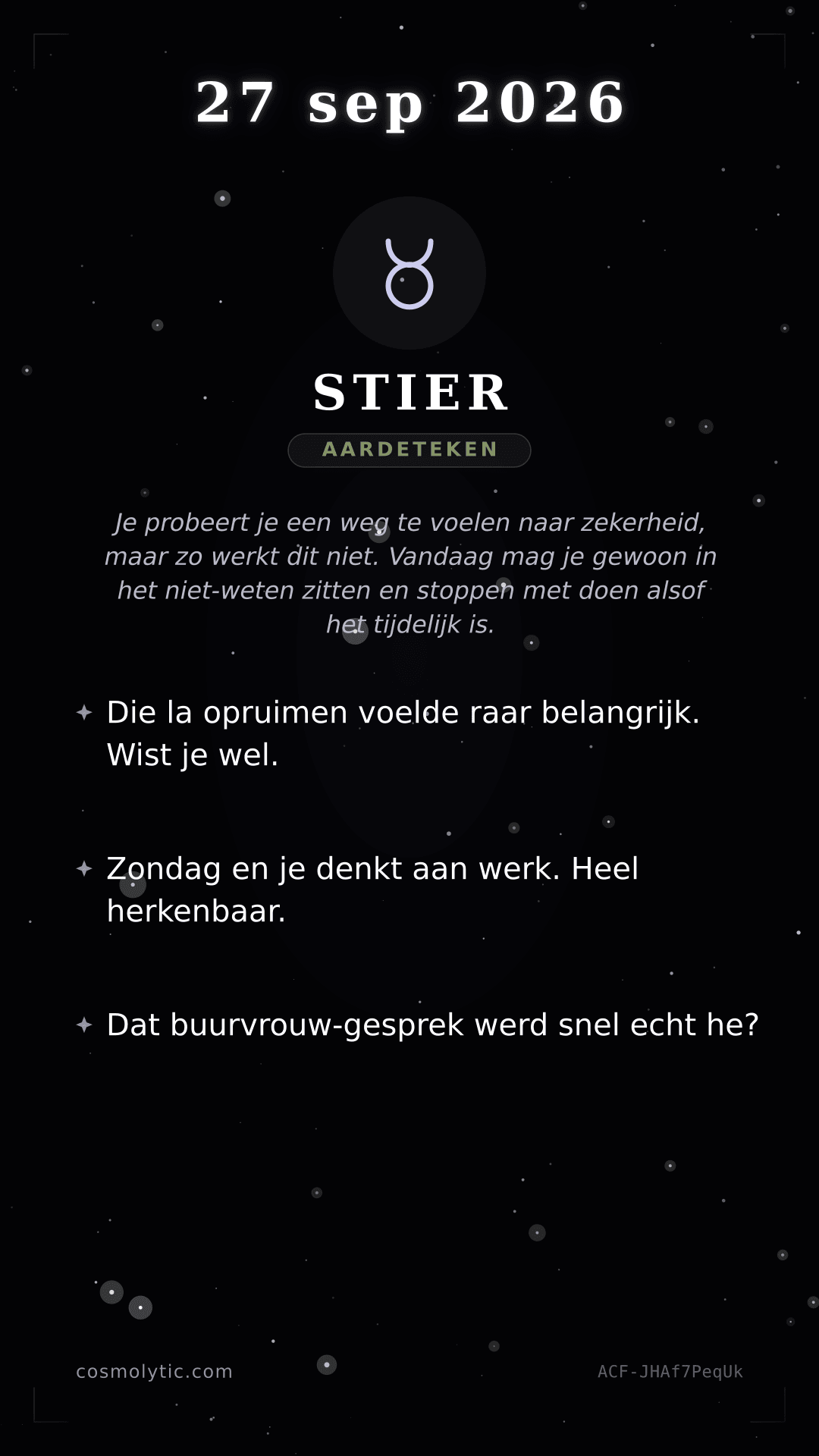 Stier daghoroscoop kaart voor 27 september 2026