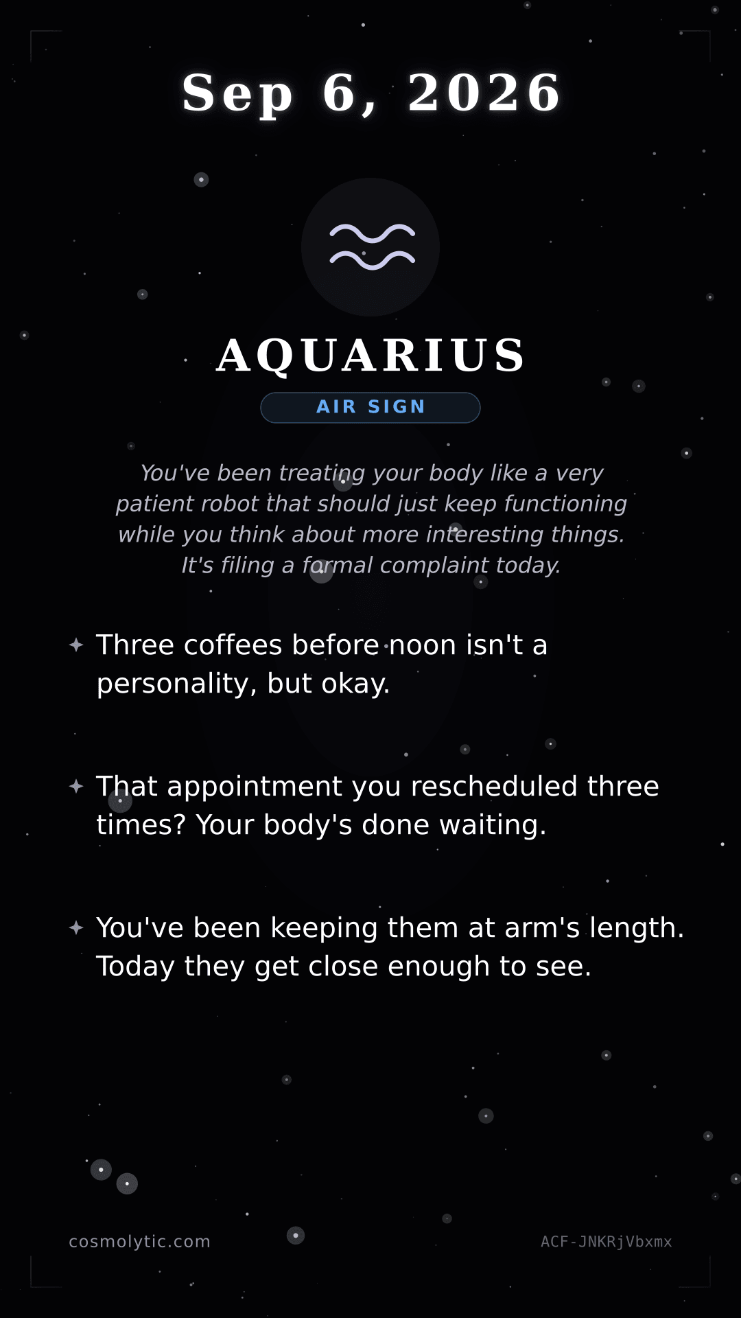 Aquarius daily horoscope card for September 6, 2026