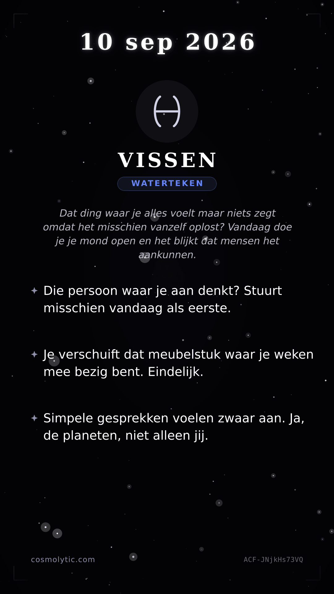 Vissen daghoroscoop kaart voor 10 september 2026