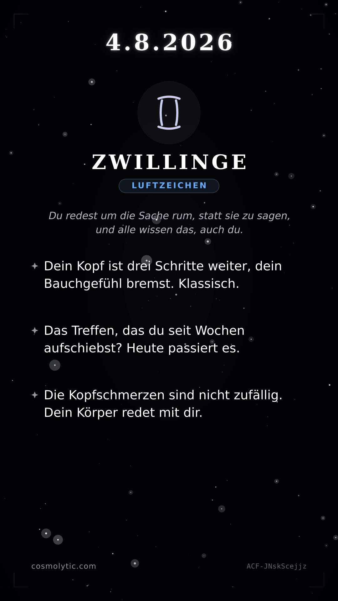 Zwillinge Tageshoroskop-Karte für 4. August 2026