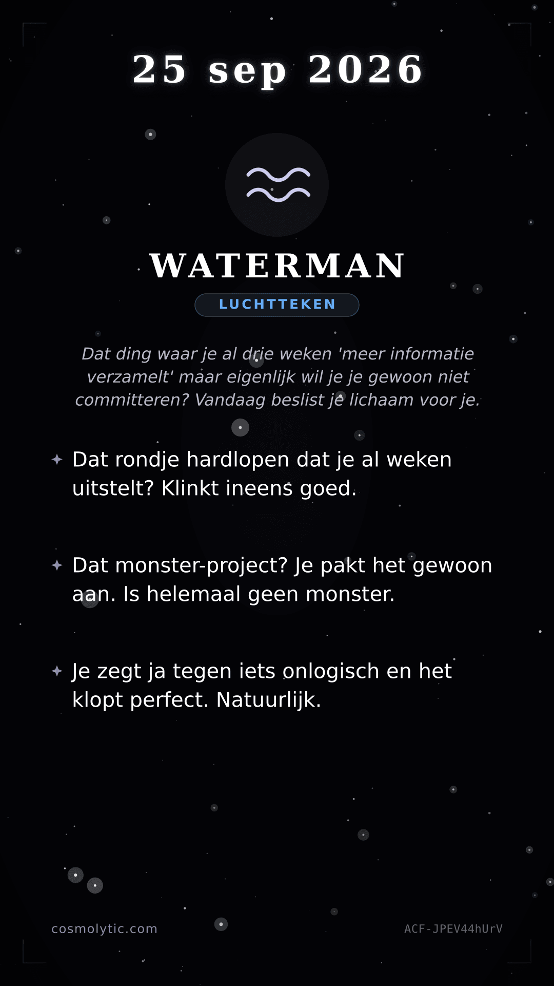 Waterman daghoroscoop kaart voor 25 september 2026