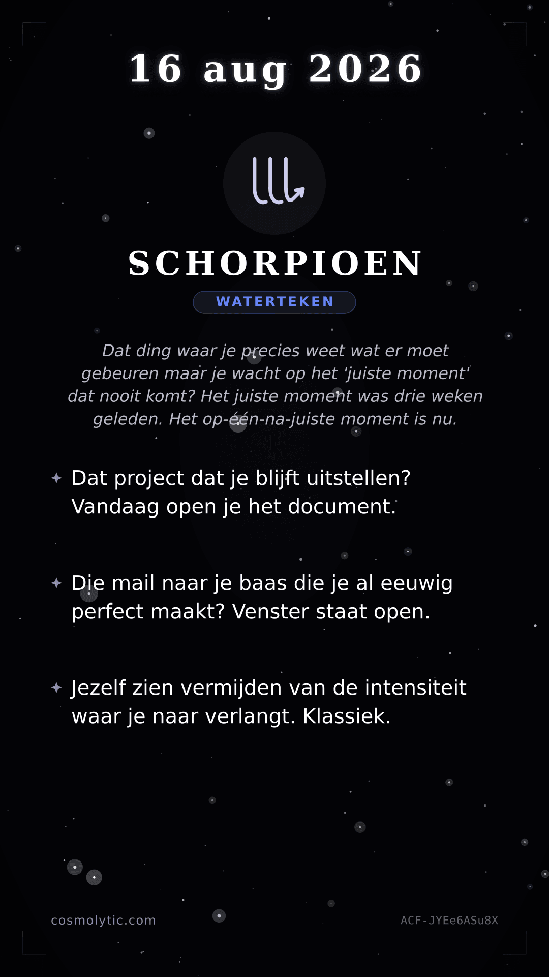 Schorpioen daghoroscoop kaart voor 16 augustus 2026